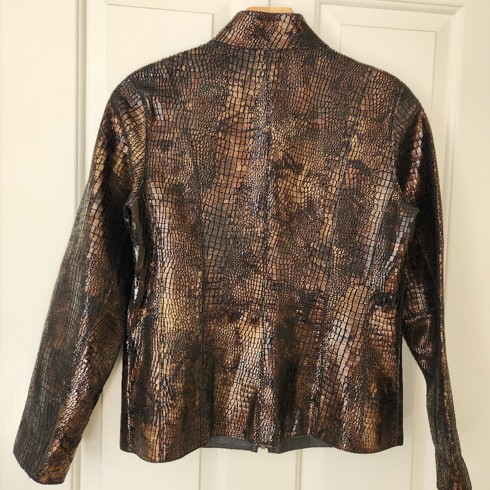 Chicos Reversible Leather Jacket Blazer Animal Pr… - image 2